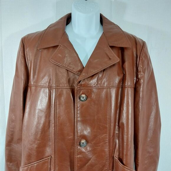 VINTAGE LONDON FOG! RICH PECAN BROWN GENUINE LEATHER ZIP OUT LINER COAT! SZ 42R - Picture 4 of 12
